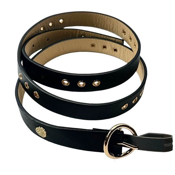 Vince Camuto Accessories - Vince Camuto Black Faux Leather Belt Gold Logo Buckle Detail Large New